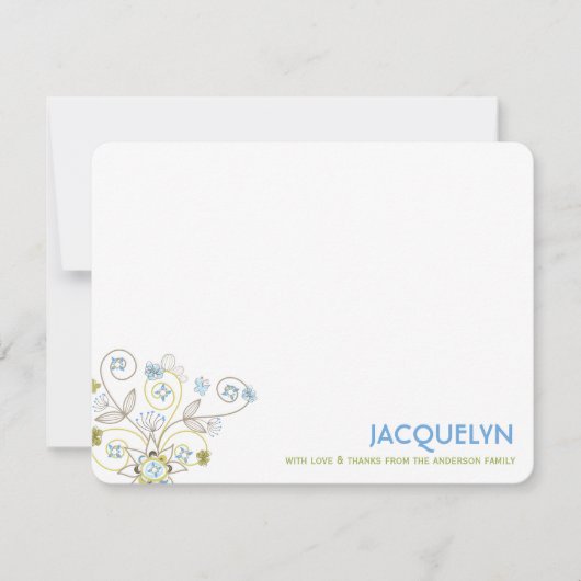 Whimsical Blue Floral Blooms Chic Boy Baby shower Bedankkaart (Voorkant)