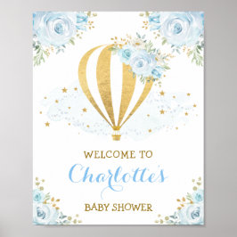 Whimsical Blue Floral Hot Air Ballon Welkom Poster