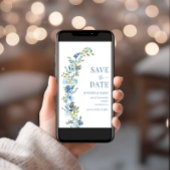 Whimsical Blue Floral krans Save the Date Foto Kaart