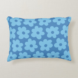 Whimsical Blue Floral Retro, vrolijk, Preppy Accent Kussen
