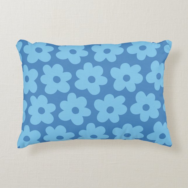 Whimsical Blue Floral Retro, vrolijk, Preppy Accent Kussen (Voorkant)