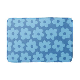 Whimsical Blue Floral Retro, vrolijk, Preppy Badmat