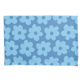 Whimsical Blue Floral Retro, vrolijk, Preppy Kussensloop