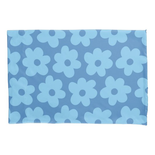 Whimsical Blue Floral Retro, vrolijk, Preppy Kussensloop (Voorkant)