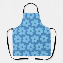 Whimsical Blue Floral Retro, vrolijk, Preppy Schort