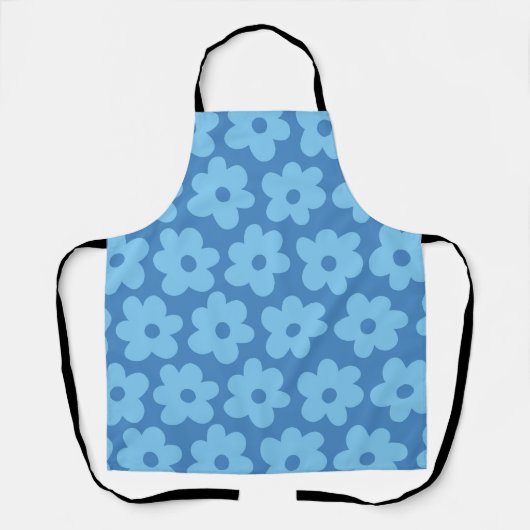 Whimsical Blue Floral Retro, vrolijk, Preppy Schort (Voorkant)