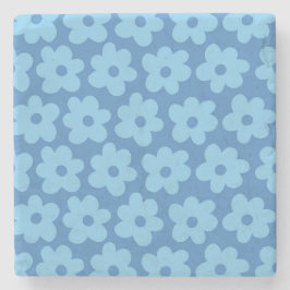 Whimsical Blue Floral Retro, vrolijk, Preppy Stenen Onderzetter