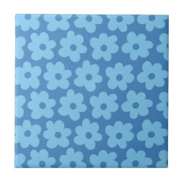 Whimsical Blue Floral Retro, vrolijk, Preppy Tegeltje