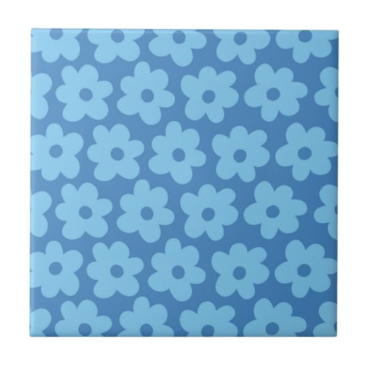 Whimsical Blue Floral Retro, vrolijk, Preppy Tegeltje (Voorkant)