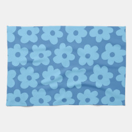 Whimsical Blue Floral Retro, vrolijk, Preppy Theedoek