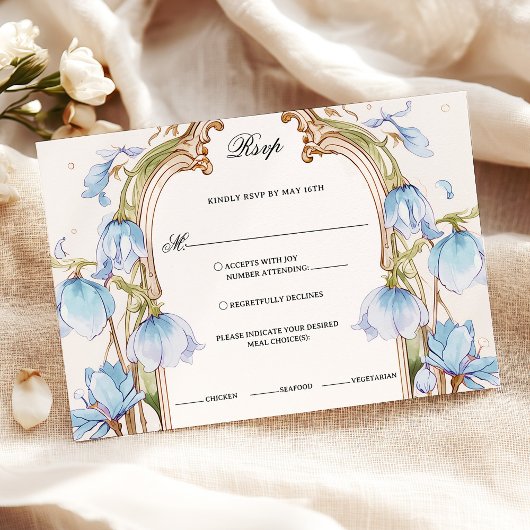Whimsical Blue Floral RSVP met Maaltijdkeuzes