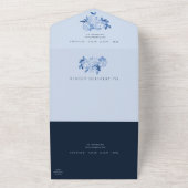 Whimsical Blue Floral Waterverf Wedding All In One Uitnodiging (Buitenkant)