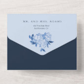 Whimsical Blue Floral Waterverf Wedding All In One Uitnodiging (Achterkant)