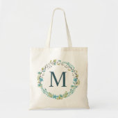 Whimsical Blue Floral Wreath Monogram Tote Bag (Voorkant)