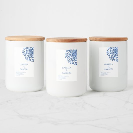 Whimsical Blue Flourish Candle Label Voedselcontainer Etiket (Flessen)