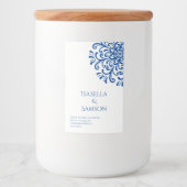 Whimsical Blue Flourish Candle Label Voedselcontainer Etiket (Voorkant)