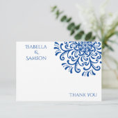 Whimsical Blue Flourish Dank je kaart (Staand voorkant)