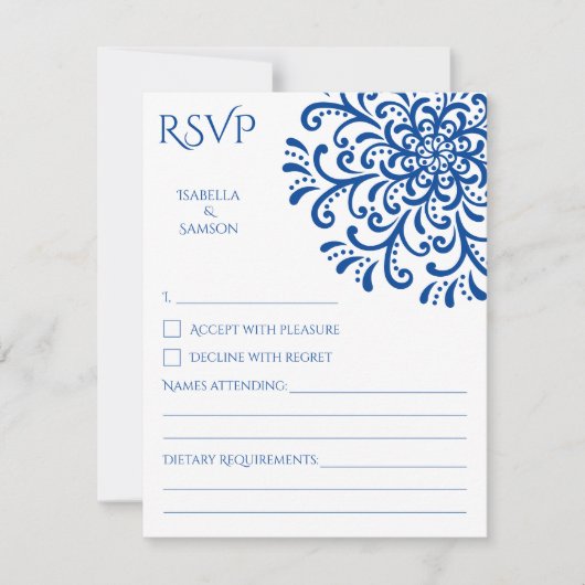 Whimsical Blue Flourish RSVP-kaart (Voorkant)