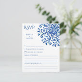 Whimsical Blue Flourish RSVP-kaart (Staand voorkant)