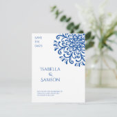 Whimsical Blue Flourish Save the Date (Staand voorkant)