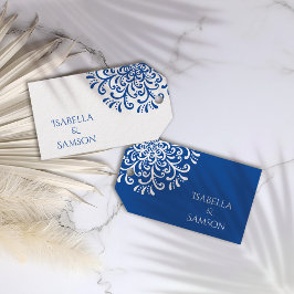 Whimsical Blue Flourish Wedding Favor label Cadeaulabel