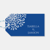 Whimsical Blue Flourish Wedding Favor label Cadeaulabel (Achterkant Horizontaal)