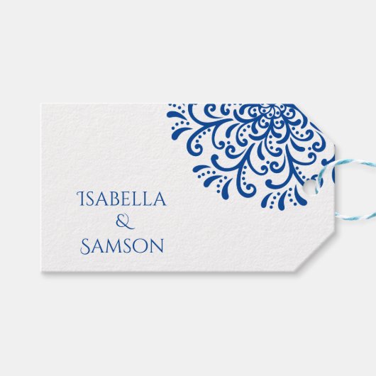 Whimsical Blue Flourish Wedding Favor label Cadeaulabel (Voorkant (Horizontaal))