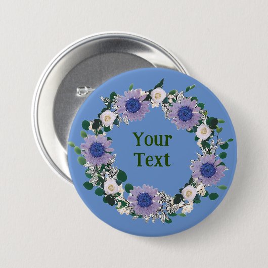 Whimsical Blue Flower Wreath Ornament revers Ronde Button 7,6 Cm (Voorkant /achterkant)