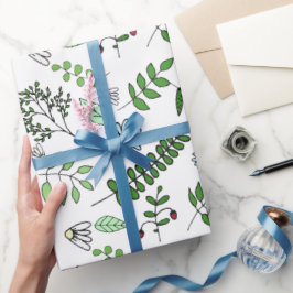 Whimsical Blue Flowers en Forest Leaves Cadeaupapier