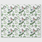 Whimsical Blue Flowers Rabbit en Forest Leaves Cadeaupapier (Vlak)