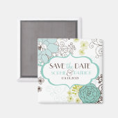 Whimsical Blue Flowers Save the Date Magnet (Voorkant / Achterkant)