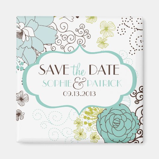 Whimsical Blue Flowers Save the Date Magnet (Voorkant)