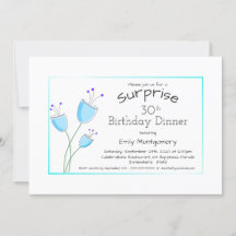 Whimsical Blue Flowers Surprise 30th Birthday