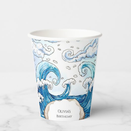 Whimsical Blue Fun Ocean Waves Verjaardag Papieren Bekers (Voorkant)