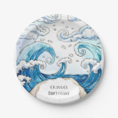 Whimsical Blue Fun Ocean Waves Verjaardag Papieren Bordje (Voorkant)