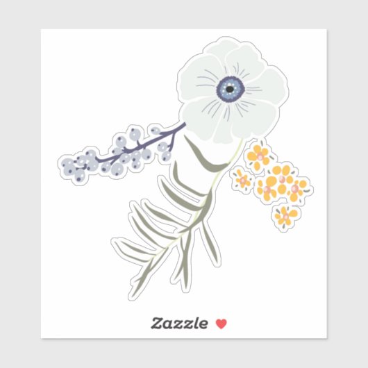 Whimsical Blue Gellow Flowers Sticker (Vel)
