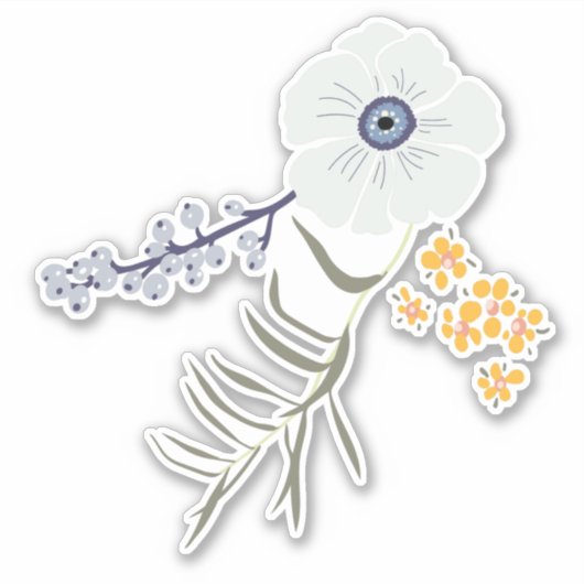Whimsical Blue Gellow Flowers Sticker (Voorkant)