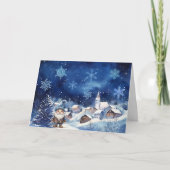 Whimsical Blue Gnome & Snowflakes Kerst Kaart (Voorkant)