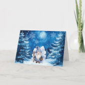 Whimsical Blue Gnome & Snowflakes Kerst Kaart (Voorkant)