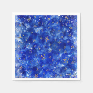 Whimsical Blue Gold Bronze Moon Stars Baby shower Servet