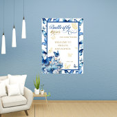 Whimsical Blue Gold Butterfly Kisses Baby shower Poster