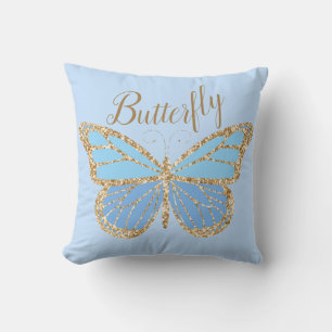 Whimsical Blue Gold Butterfly Sierkussen