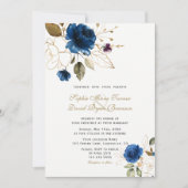 Whimsical Blue Gold Flowers Monogram Weddenschap Kaart (Voorkant)