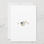 Whimsical Blue Gold Flowers Monogram Weddenschap Kaart (Achterkant)