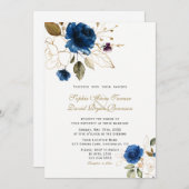 Whimsical Blue Gold Flowers Monogram Weddenschap Kaart (Voorkant / Achterkant)