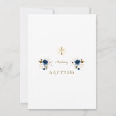 Whimsical Blue Gold Flowers Photo Boy Baptisme Inv Kaart (Achterkant)