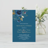 Whimsical Blue Gold Flowers Rehearsal Dinner Kaart (Staand voorkant)