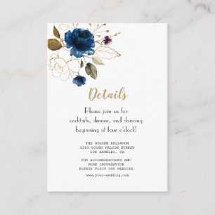 Whimsical Blue Gold Flowers Weddenschap Details Informatiekaartje