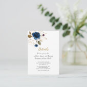 Whimsical Blue Gold Flowers Weddenschap Details Informatiekaartje (Staand voorkant)