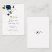Whimsical Blue Gold Flowers Weddenschap Details Informatiekaartje (Voorkant / Achterkant)